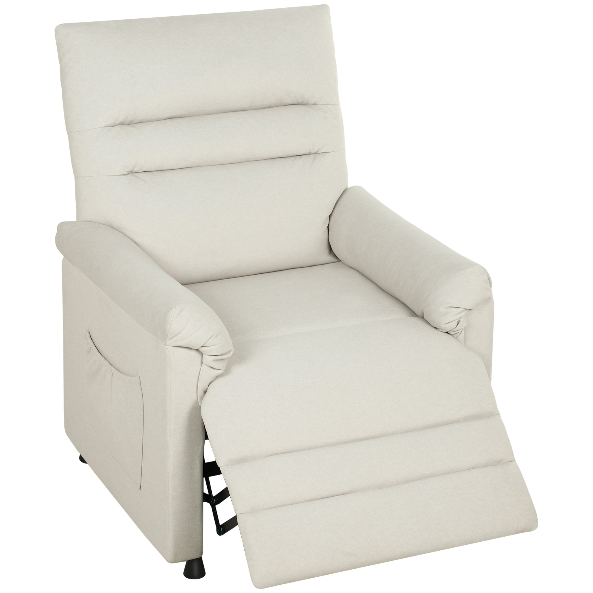 Fauteuil massant chauffant inclinable poches rangement port USB intégré velours grège