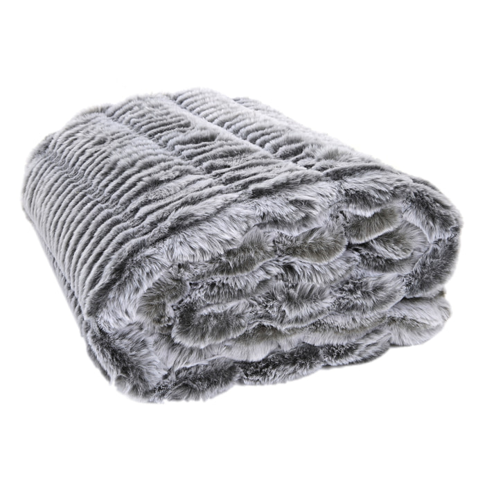Plaid - HOME DECO FACTORY - Opulence - Imitation Fourrure - Gris