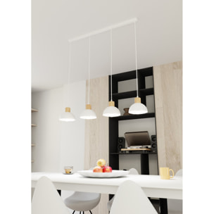 Lampada a sospensione Seco in acciaio bianco opaco e legno