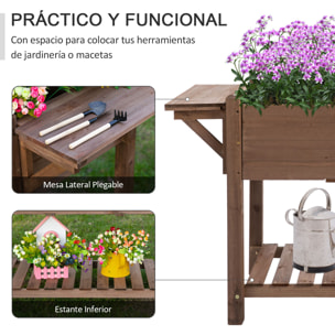 Jardinera Elevada de Madera Maciza para Cultivo de Plantas con 2 Estantes