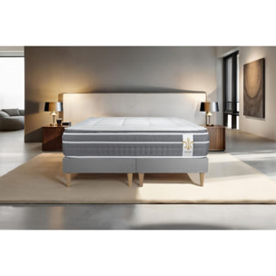 Ensemble Matelas Trente PLUS - 30cm - Hybride - Effet nuage avec surmatelas intégré - Sommier Tapissier Gris