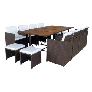 Salon de jardin 12 pl en résine marron et coussins beige + housse CASCO