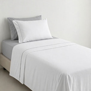 Completo lenzuola una piazza e mezza in cotone bicolore morbido e traspirante, set letto con lenzuolo sopra, sotto con angoli e federa, design con piping a contrasto elegante, tessuto leggero e resistente 116 gsm, certificato OEKO-TEX, comfort quotidiano