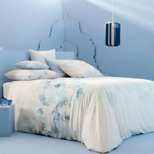 Housse de couette lin & coton lavé 130 g/m² imprimé bleu beige Vagues indigo