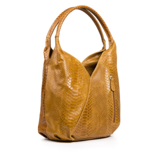 Jesi Bolso de hombro Mujer.Piel auténtica Gamuza Grabado Serpiente