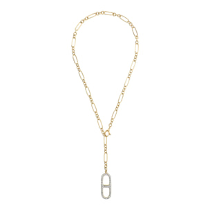 Collana a Cravatta Golden con Elemento Catena Marina Pavé in Cubic Zirconia
