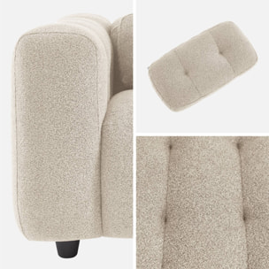 Fauteuil 1 place en bouclette texturée capitonné beige structure bois d'eucalyptus et contreplaqué