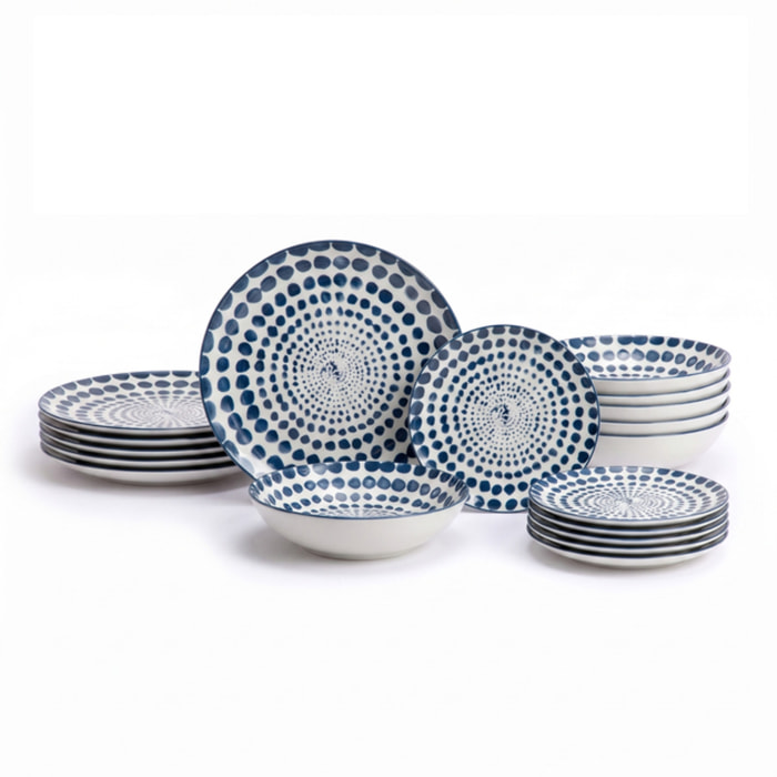 Servizio piatti 18 pezzi decoro concentrico in porcellana - Blu