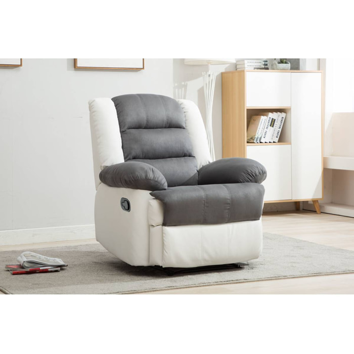 Fauteuil relax "Buckingham" - 85 x 93 x 100 cm - Blanc / Gris clair