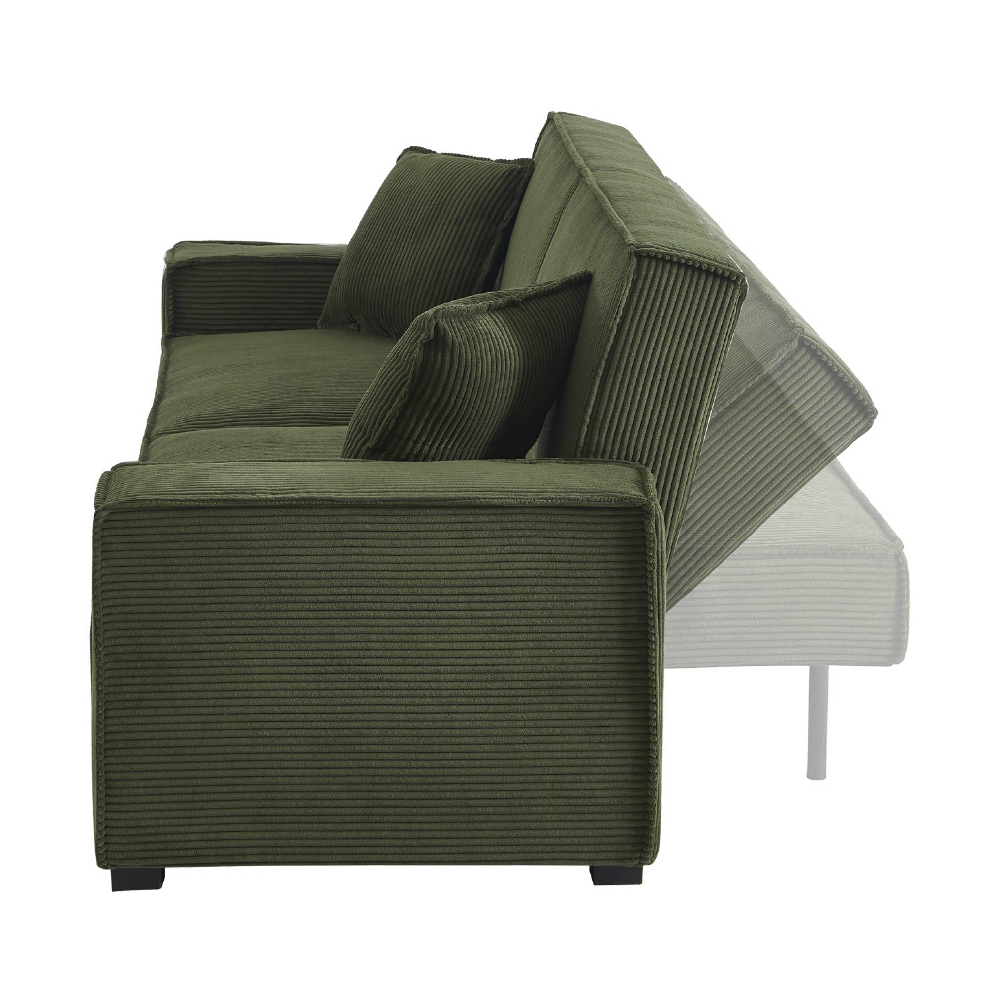 Canapé convertible 3 places kaki velours côtelé L 231 x P 96.5 x H 80cm