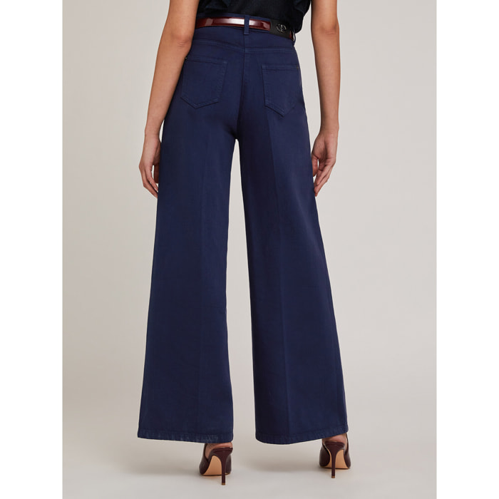 Motivi - Pantalón wide en drill de algodón - Azul