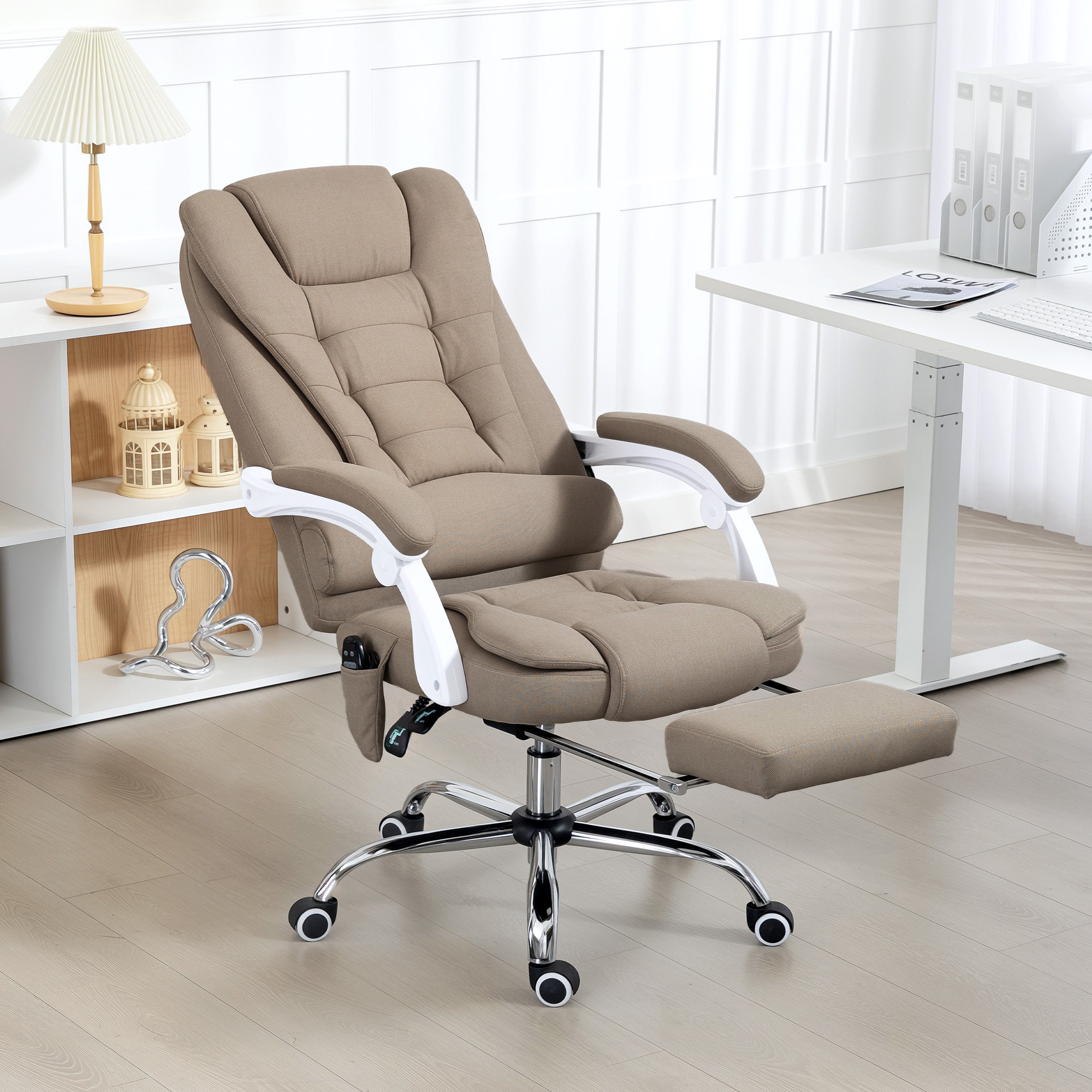 Fauteuil de bureau direction massant chauffant hauteur réglable dossier inclinable tissu beige