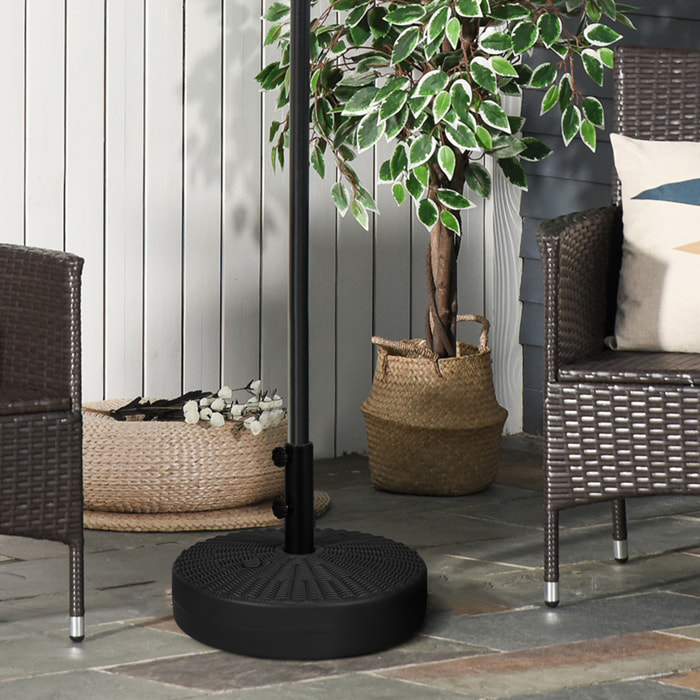 Base de Sombrilla Redondo Soporte para Parasol Rellenable de Agua 22 kg y Arena 29 kg para Poste de Parasol de Ø38/48 mm Superficie de Imitación de Ratán Ø51x36 cm Negro