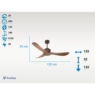 Ventilateur de plafond Réversible Lumière  Thermostat Wifi Moteur à courant continu Toits en pente Télécommande Hypersilence Mémoire Shopify Vendible (AUTOMATIQUE) 40   W brun