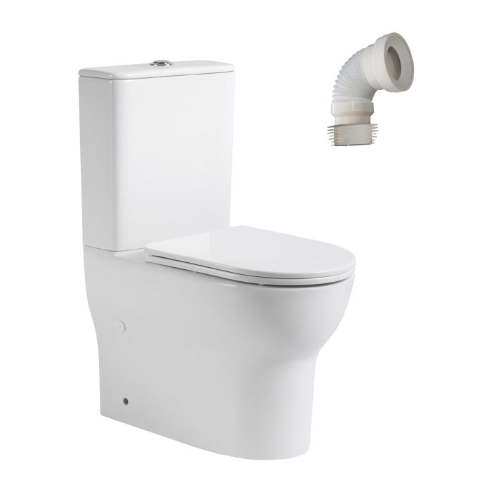 Pack WC A2 + Manguito conector | Inodoro de ceramica | Manguito extensible 150-470mm | WC con Tapa amortiguada | Doble descarga | Salida dual | Alday