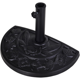 Pied de parasol base de lestage parasol demi-cercle résine imitation fonte motif fleur 50L x 31l x 32H cm noir