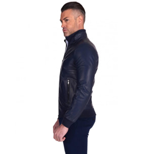 Giacca Bomber in pelle blu nappa effetto liscio