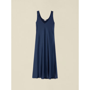 Oltre - Vestito midi in raso con scollo a V - Blu