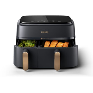 Airfryer PHILIPS NA352/00 Friteuse sans huile double panier Noir/Doré, Série 3000 9L (3+6L)