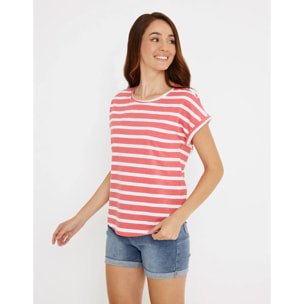 Camiseta Manga Corta de Rayas Coral - Madonna