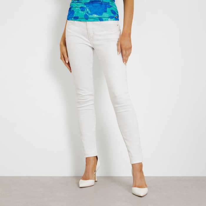 Jeans - coupe skinny - coton - orné de strass - blanc