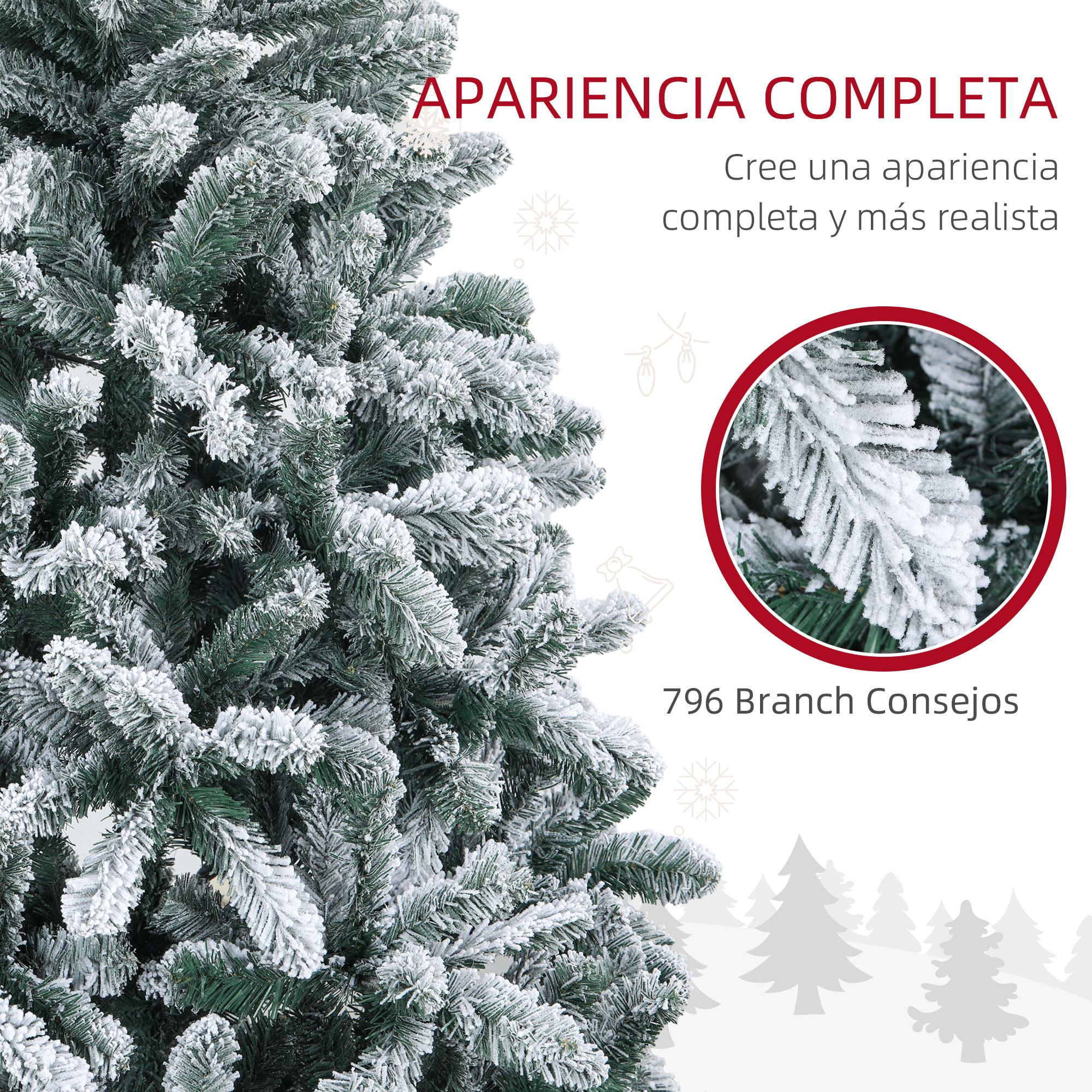 Árbol de Navidad 180 cm Árbol de Navidad Artificial Nevado con 796 Ramas y Soporte de Metal Árbol Navideño para Salón Interior Verde