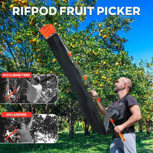 Pametik - Raccoglitore di Frutta Manico Telescopico 4m con Supporto e Borsa in Tessuto Arancione e Nero