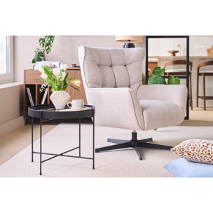 Fauteuil pivotant en tissu effet velours vert kaki et métal AVERY
