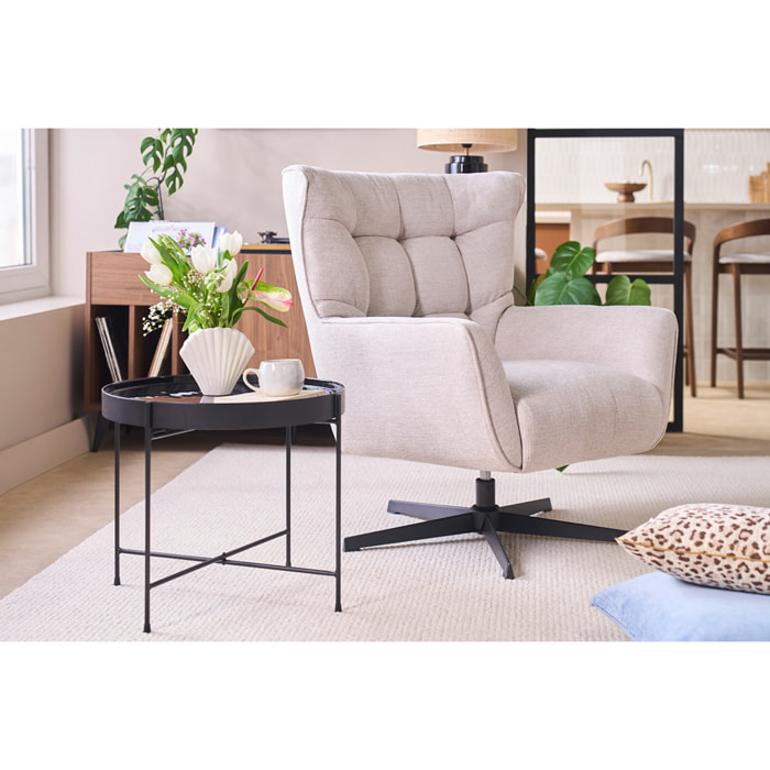 Fauteuil pivotant en tissu effet velours vert kaki et métal AVERY