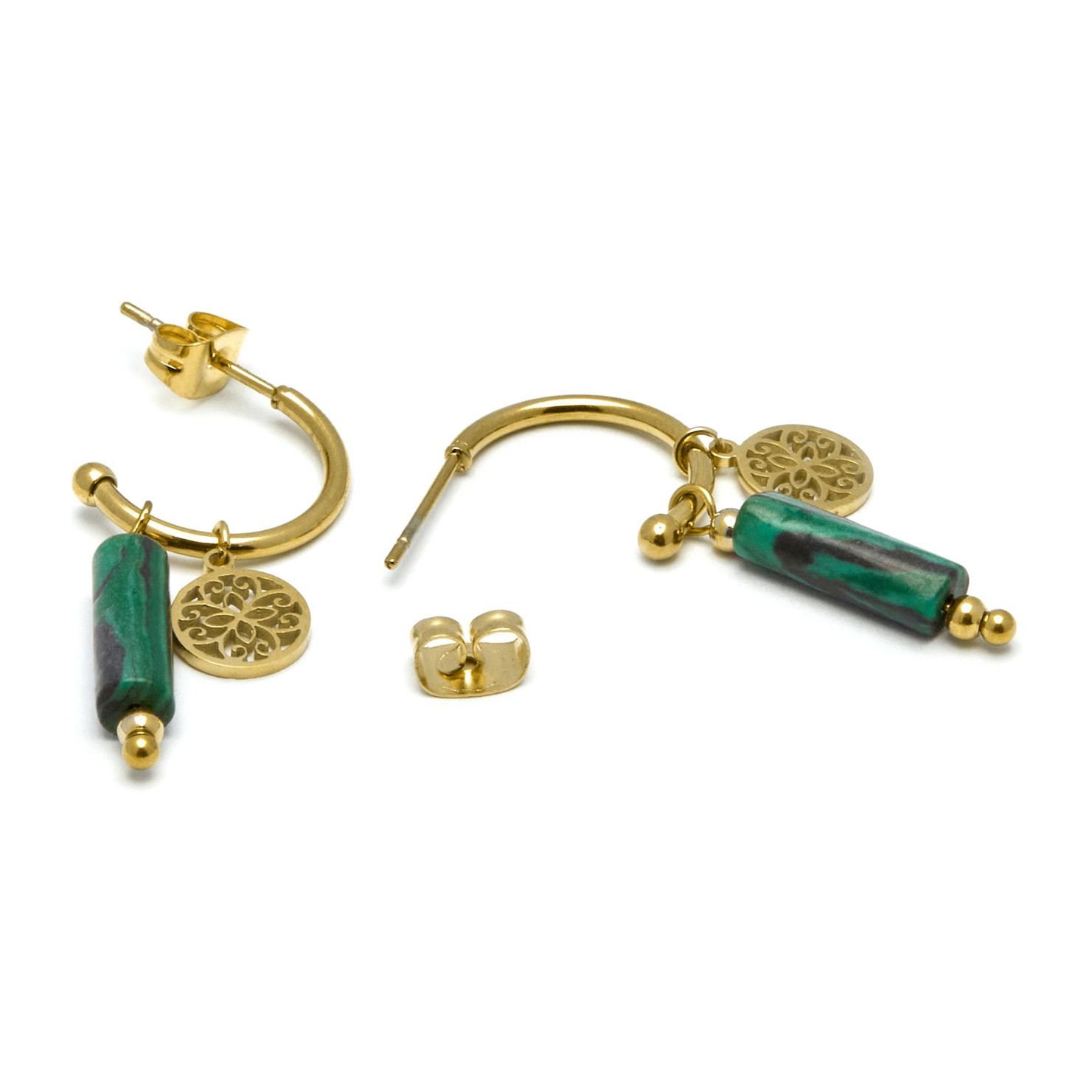 Pendientes de Malaquita acabados en oro amarillo de 18K- Nadu