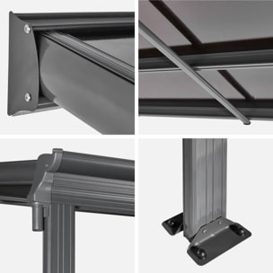 Pergola murale 3x6m anthracite aluminium et polycarbonate avec gouttière. pergola adossée