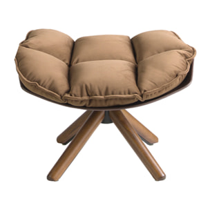 Ottoman tapizado en tela aterciopelada en marrón con estructura de patas de madera en nogal 69x54x41cm