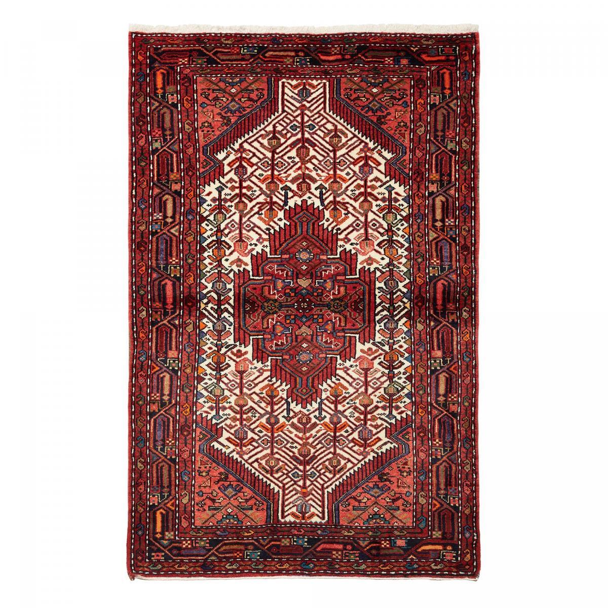 Tapis d'orient, 111 x 175 cm, rouge, bordeaux et crème, artisanal, HAMADAN 24
