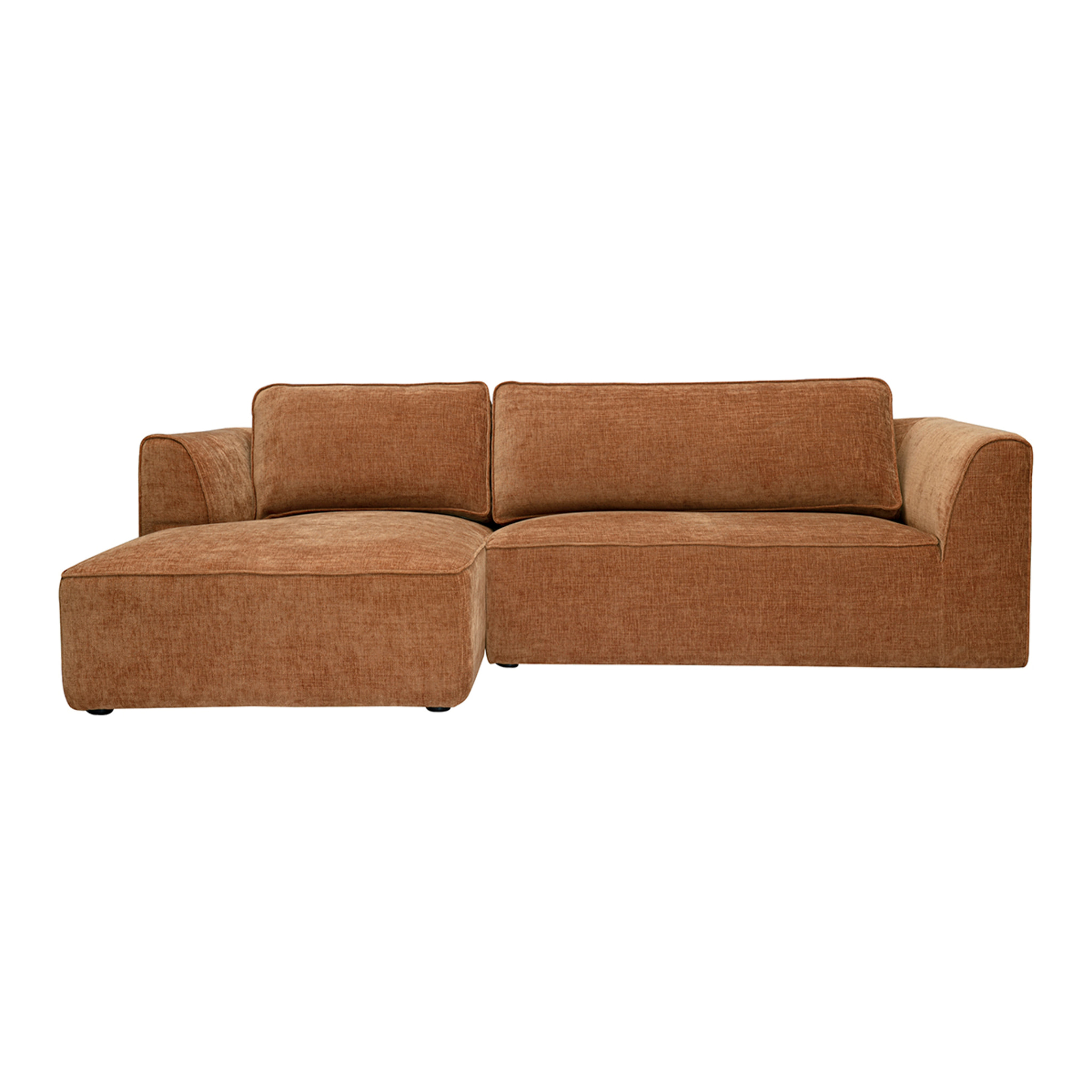 Canapé d'angle gauche design en tissu effet velours texturé terre brûlée 3 places GRAMMY