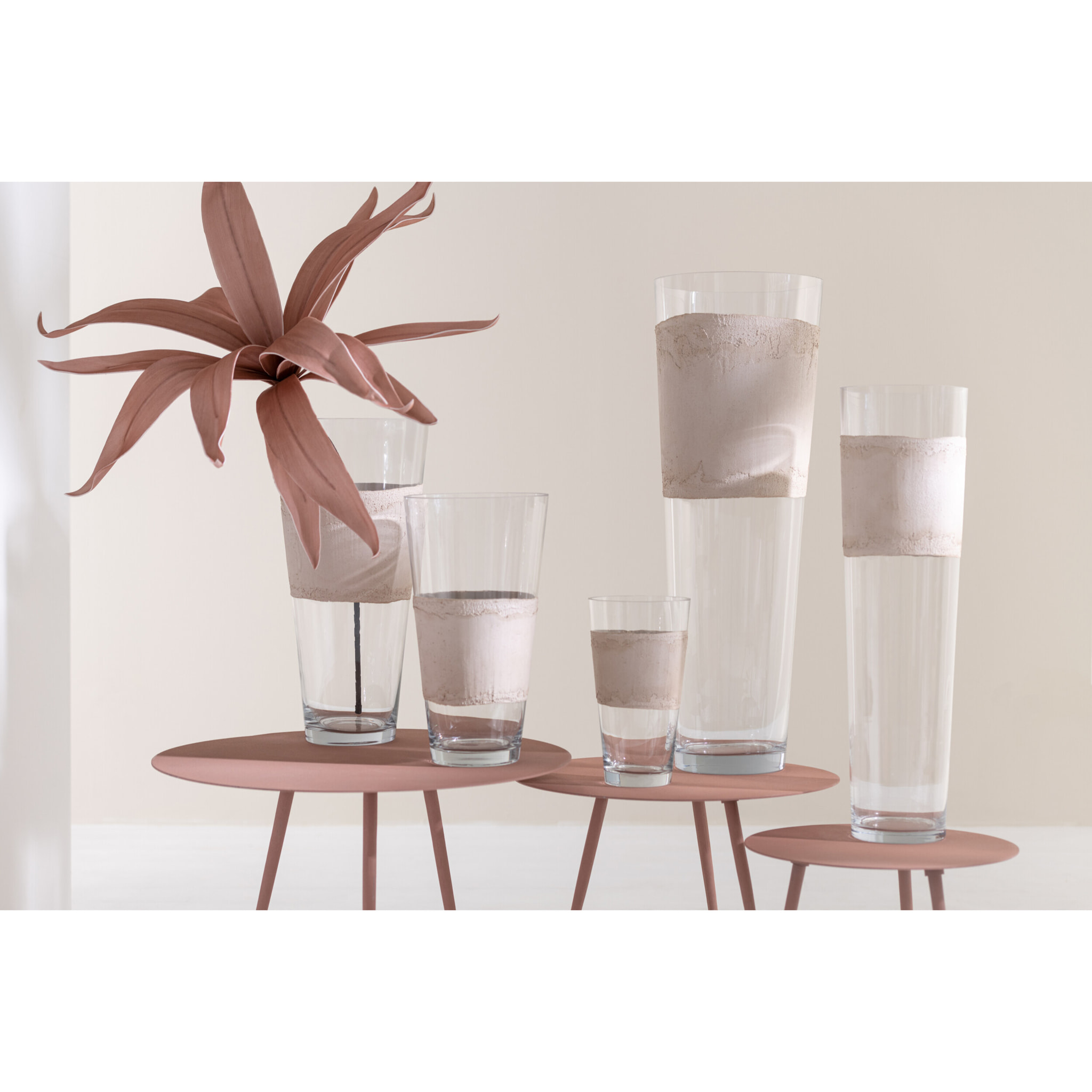 J-Line vase Delph - verre - transparent/beige - medium - 45 cm de hauteur