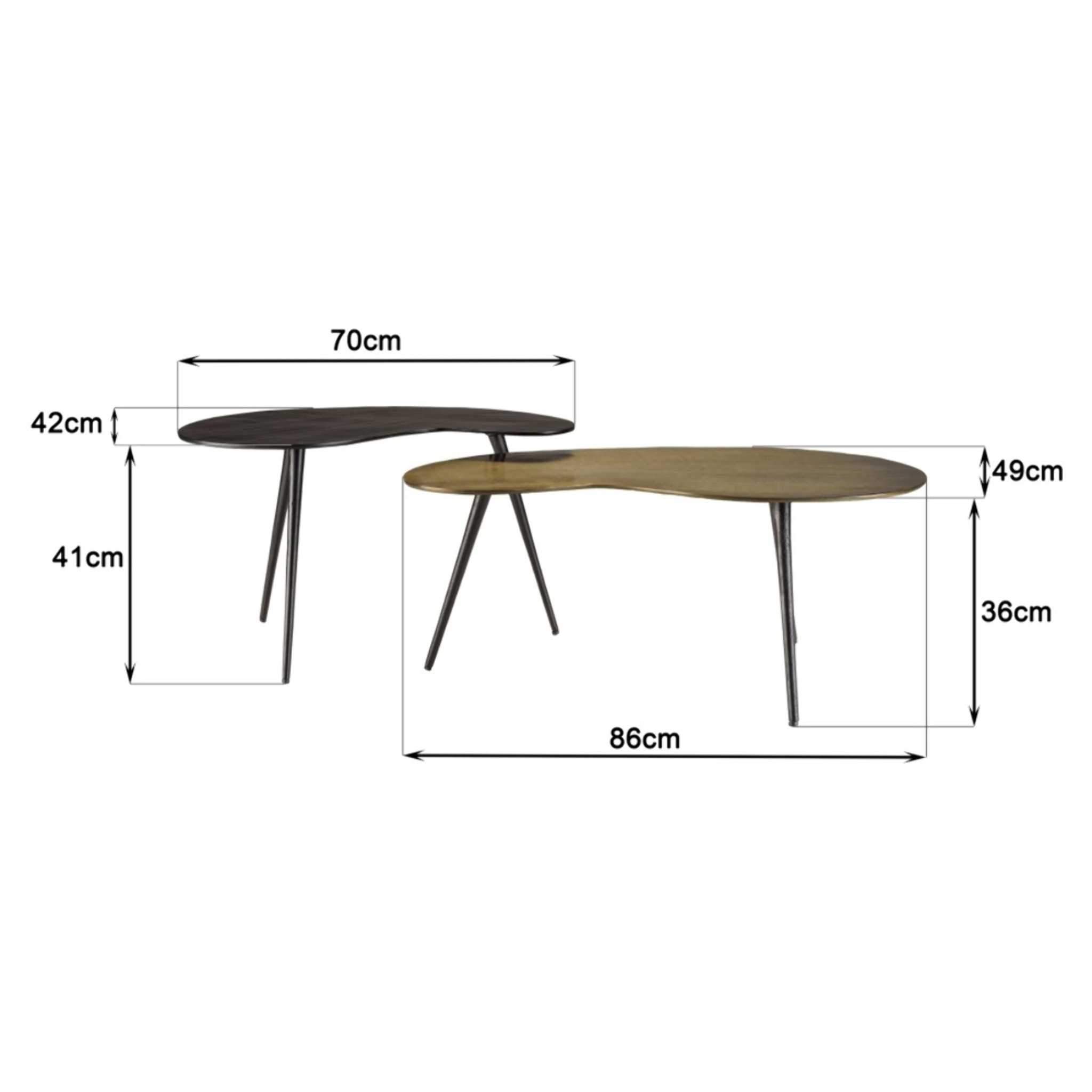 JAMES - Set de 2 tables basses ovoïdes en aluminium noir mat et doré