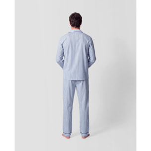 Pijama largo camisero algodón raya hermes azul marino