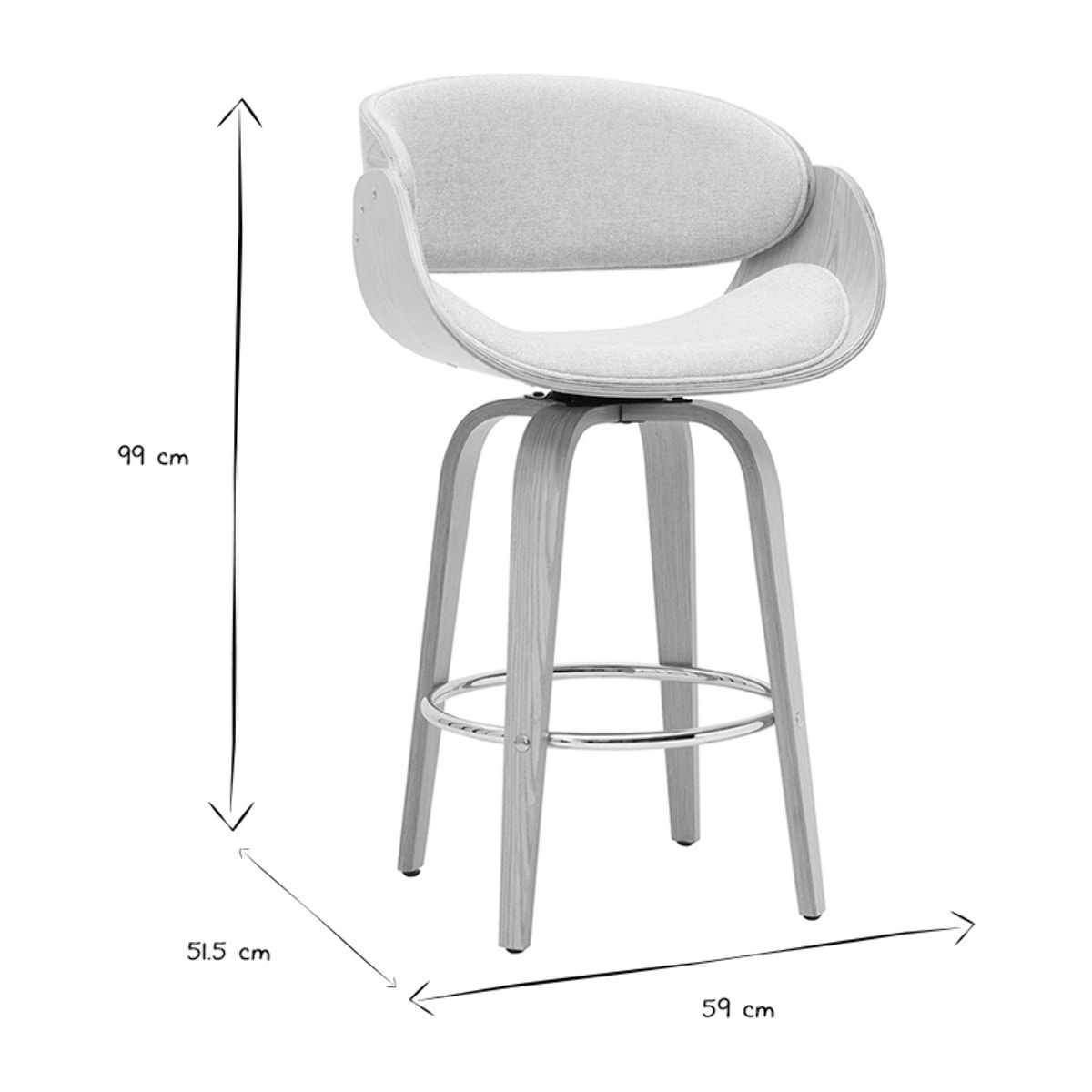 Tabouret de bar pivotant en tissu effet velours texturé beige et bois clair H69 cm BENT