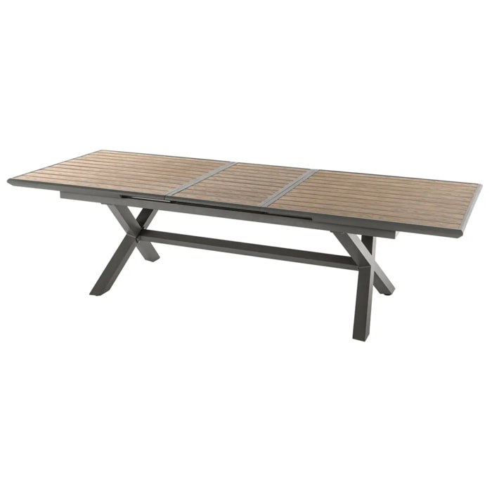 Table de jardin extensible "Axiome" effet bois honey & praline 10 places en aluminium traité époxy