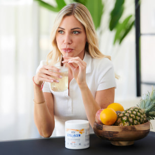 STC NUTRITION - Collagen Duo - Favorise la Santé de la Peau, des Os et des Articulations - Collagène Marin Type I + Vitamines C & E + Sélénium + Manganèse - Arôme naturel de pêche - 3 pots