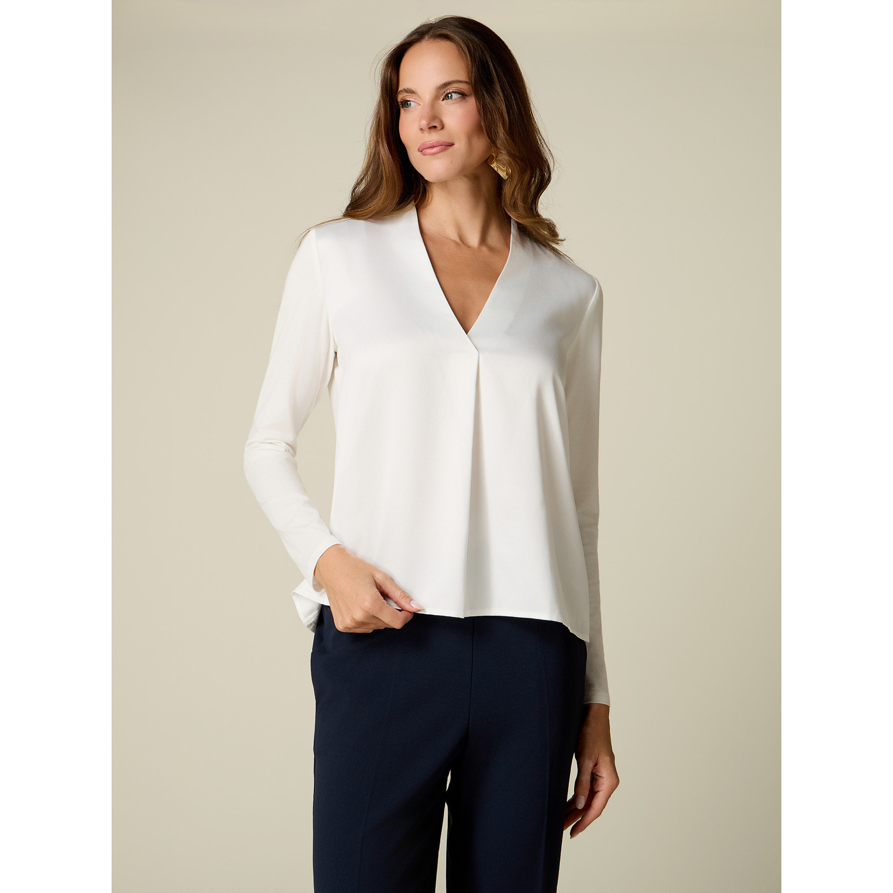 Oltre - T-shirt bimaterica maniche lunghe - Bianco