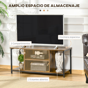 HOMCOM Mueble de TV para Televisores hasta 55 Pulgadas Mesa TV de Salón Estilo Industrial con 4 Compartimentos Estante Ajustable y Gestión de Cables 110x40x50 cm Marrón Rústico