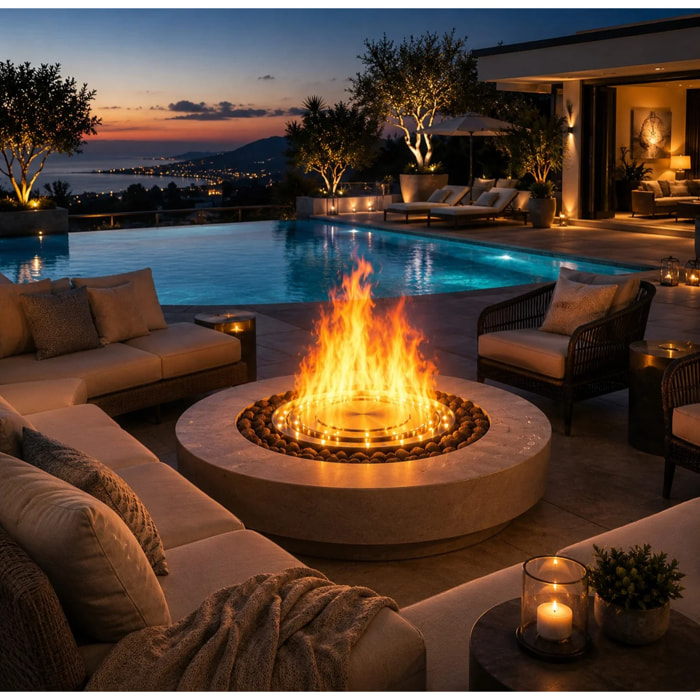 Round 3D 750- Inserto Camino Decorativo ad Acqua Senza Calore Ø75x17 cm con Effetto Fiamma a LED 3D