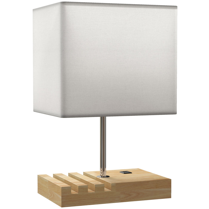 Lampe de chevet station de charge 2 en 1 USB A+C - 3 supports téléphone - bois clair blanc