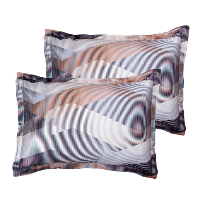 Lot de 2 Taies d'oreiller satin de coton imprimé Helix Brown