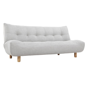 Canapé convertible scandinave 3 places en tissu gris clair et bois clair YUMI