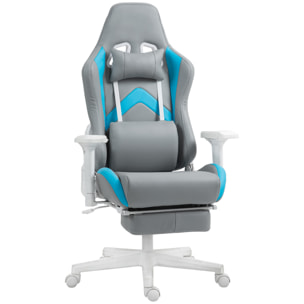 Silla Gaming Silla Gamer Reclinable con Altura Ajustable Reposapiés Retráctil Soporte Lumbar y Reposacabezas Desmontable Silla para Oficina Estudio Gris Claro y Azul