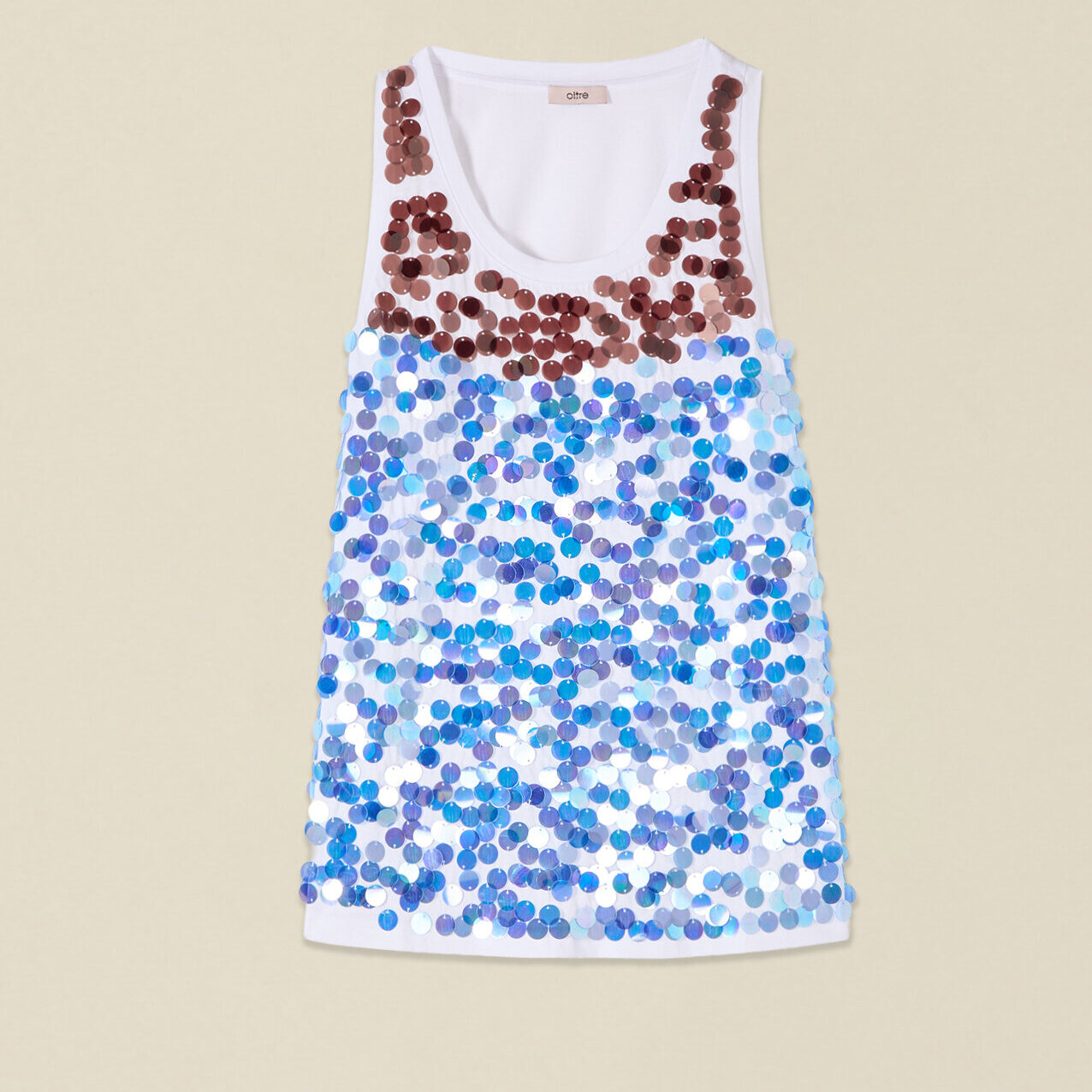 Oltre - Top in cotone con paillettes - Bianco