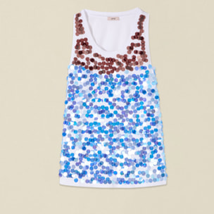 Oltre - Top in cotone con paillettes - Bianco