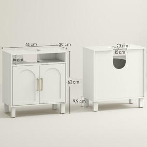 Mueble Bajo Lavabo, Mueble de Baño con Estante Ajustable para Lavabos sin Pedestal, 60x30x63 cm, Blanco Crema